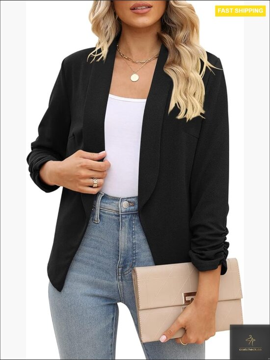 Jackets & Blazers - Women 3/4 Sleeve Blazer Open Front Cardigan Jacket Work Office Blazer